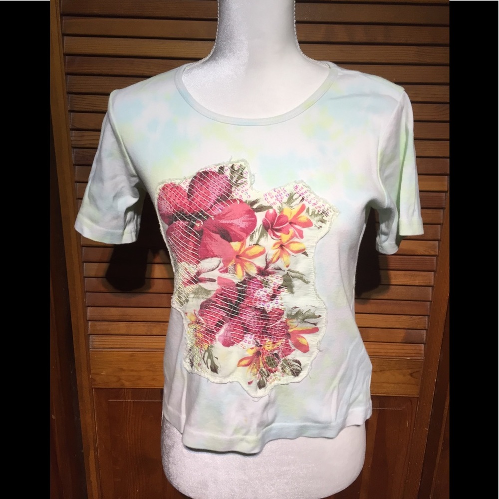sa denim misses petite top, flower print, cotton